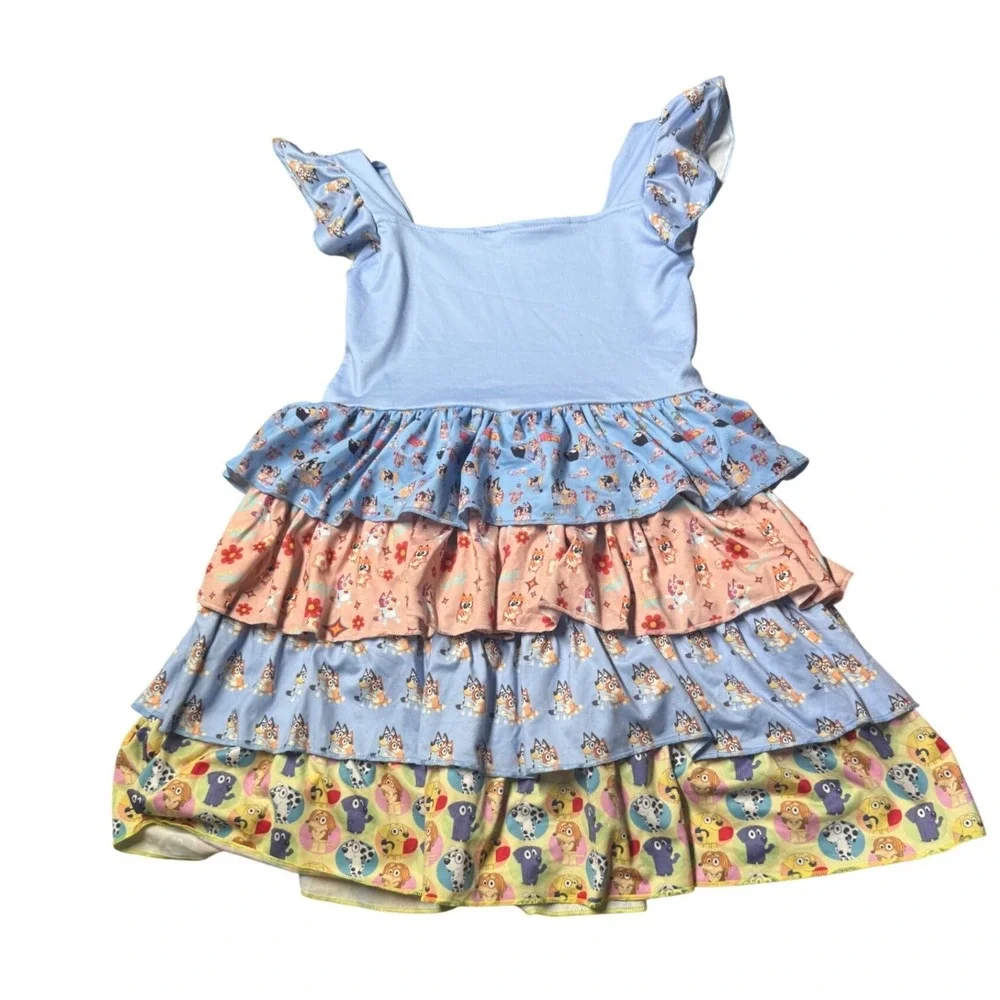 Girls Bluey & Bingo Tiered Ruffle Dress Handmade Birthday Outfit‎ 26.5